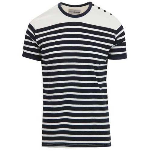 madcap england mens breton stripe button shoulder short sleeve tshirt white navy