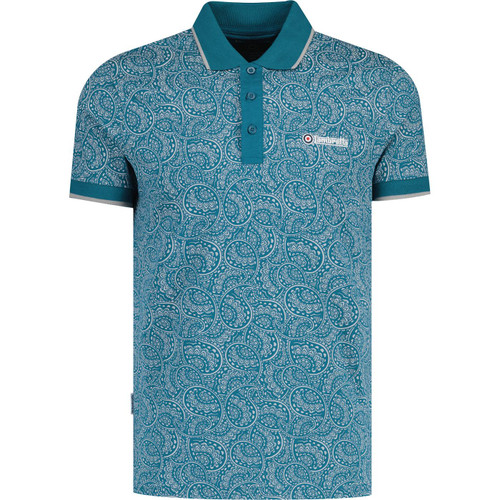 lambretta mens retro paisley pattern tonal tipped polo tshirt gulf coast green