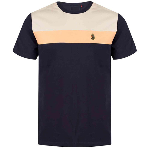 Luke Milko Pecker Tape Panelled T-shirt in Dark Navy