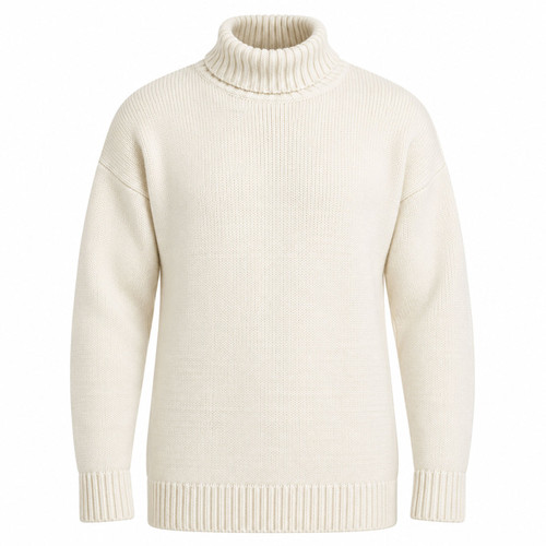 Gloverall Submariner Retro Wool Roll Neck Jumper in Ecru