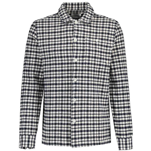 Farah Thawley Retro Textured Cotton Check Overshirt in True Navy
