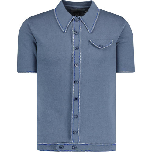 Madcap England Mens Crawdaddy Retro 60s Mod Micro Dash Knit Polo Cardigan in Flintstone