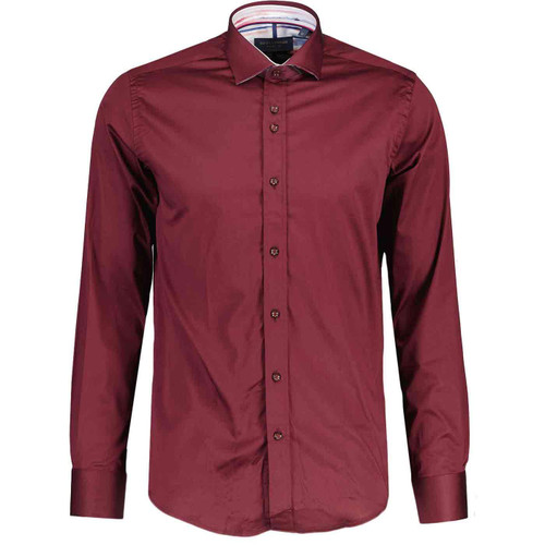 Guide London Contrast Trim Smart Men's Retro Shirt in Burgundy LS77064