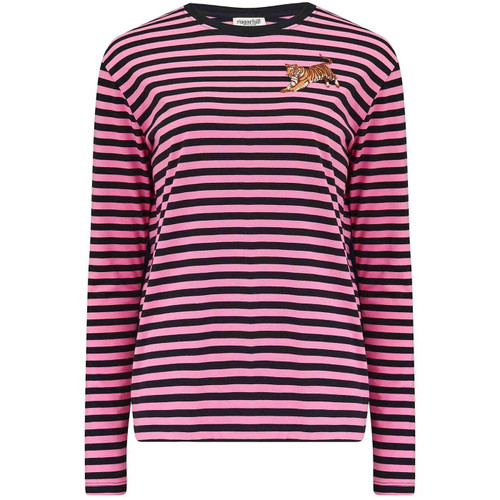 Sugarhill Brunswick Leaping Tiger Striped Top in Black Pink T0836