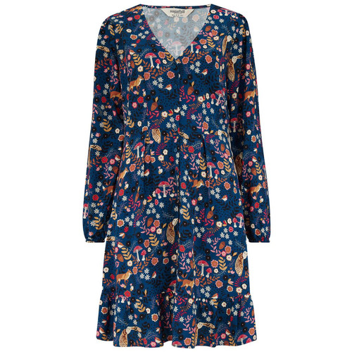 Sugarhill Brighton Bibi Folk Autumnal Mini Tea Dress in Navy D1163