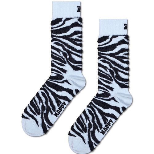 Happy Socks Retro Fluffy Zebra Socks in Pale Blue and Black