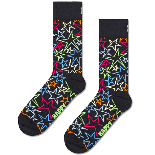 Happy Socks Retro Mega Stars Socks in Black and Multicolour 