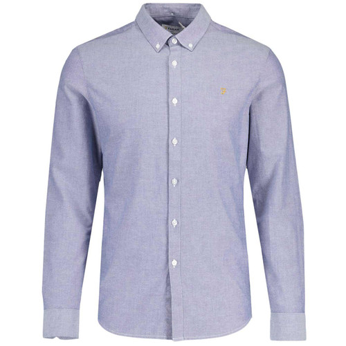 Farah Brewer Mod Button Down Oxford Shirt in Dusk Blue