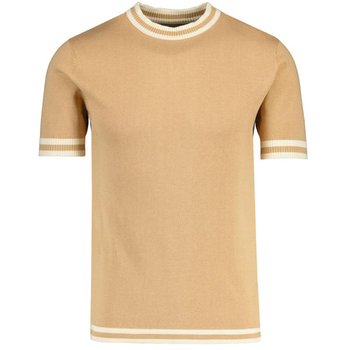 Madcap England Moon 60s Mod Knitted Tipped T-shirt in Latte MC255