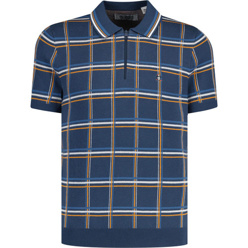original penguin mens 1/4 zip retro plaid knitted polo tshirt sargasso sea