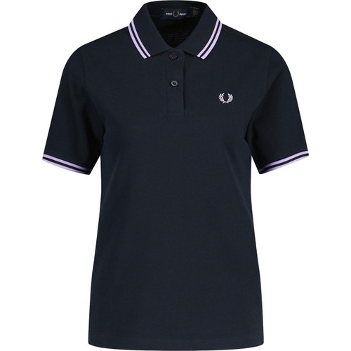 fred perry womens retro twin tipped pique polo tshirt navy ultraviolet