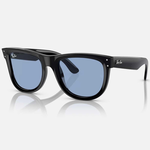 Ray-Ban Aviator Reverse Sunglasses in Polished Black with Light Blue Lens RBR0502S 667772 50