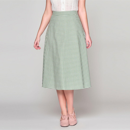 Collectif Women's Hetty Gingham Flared 50s Skirt in Green