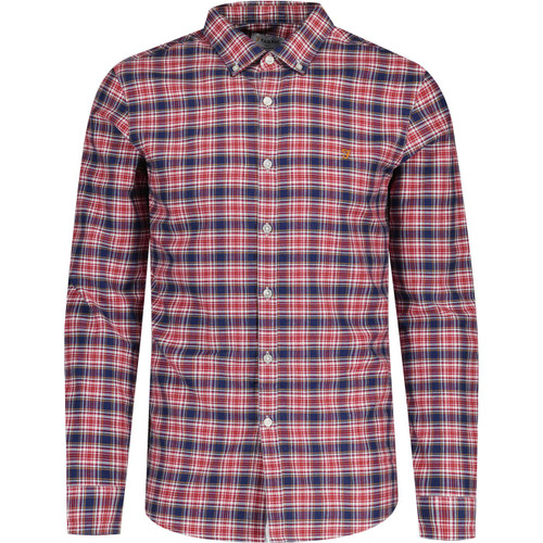 farah vintage mens fraser check button down long sleeve shirt dark red navy