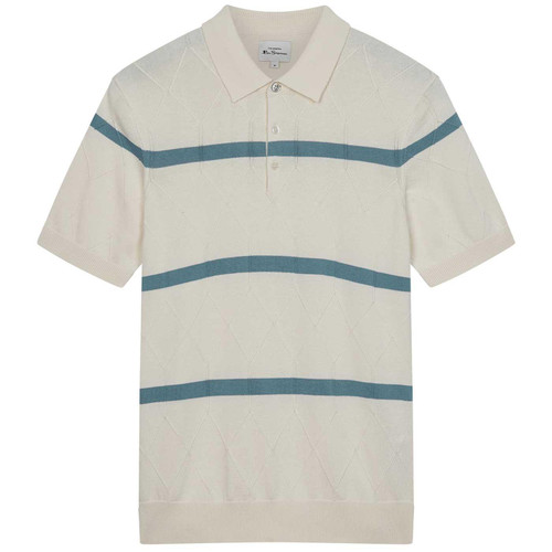 Ben Sherman Argyle Stripe Knitted Polo Shirt in Ivory 0075855 015