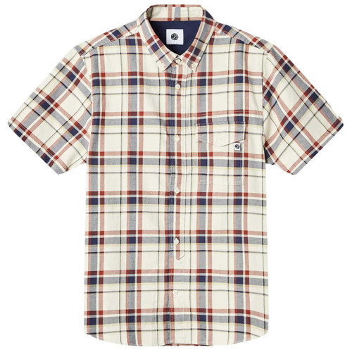 Pretty Green Winston Short Sleeve Check Button Down Shirt in Stone G24Q2MUSHT328