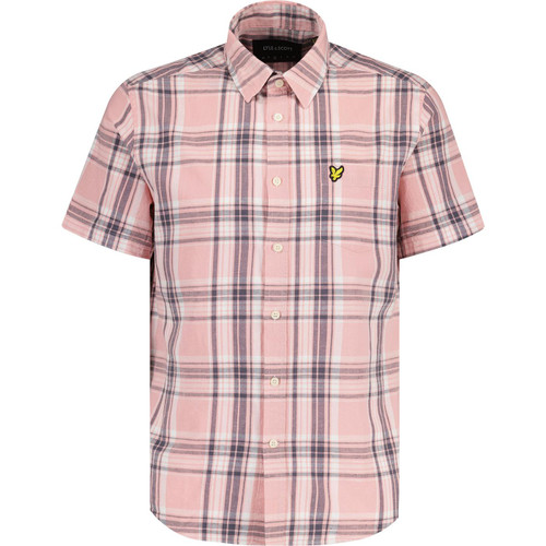 lyle and scott mens linen blend retro check short sleeves shirt palm pink