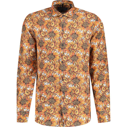 guide london mens retro sunflower print long sleeve tencel shirt orange blue