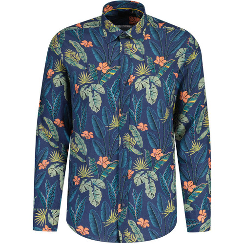 guide london mens tropical leaf print linen blend long sleeve shirt navy