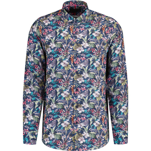 guide london mens multicoloured bold floral print tencel long sleeve shirt navy
