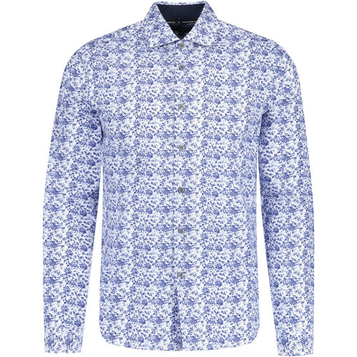 french connection mens confetti floral print retro long sleeve shirt white blue