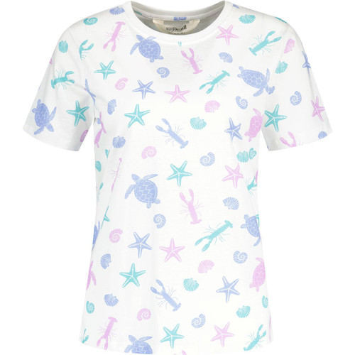 sugarhill brighton womens maggie sea cove pattern printed retro crew neck tshirt off white