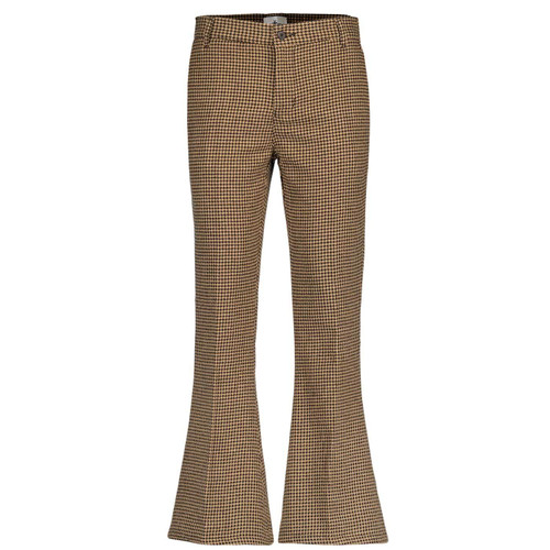 Dylan Brushed Dogtooth Retro Flared Trousers in Chocolate Brown by Madcap England