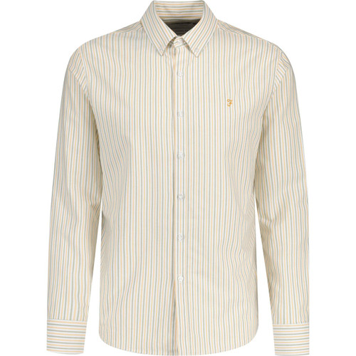 farah vintage mens brewer mod stripe casual fit long sleeve oxford shirt moss green