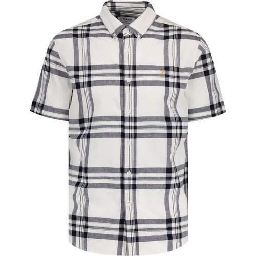 farah vintage mens kele windowpane check short sleeve shirt ecru