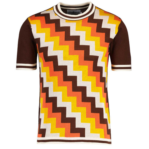 Rainmaker Step Jacquard Retro Knitted T-shirt in Potting Soil by Madcap England