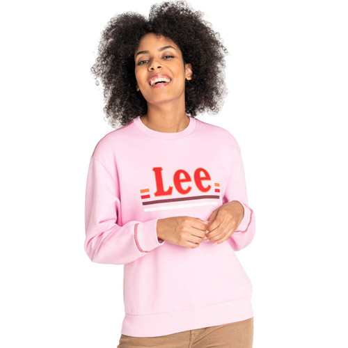 lee jeans women crew neck logo sweater front pink