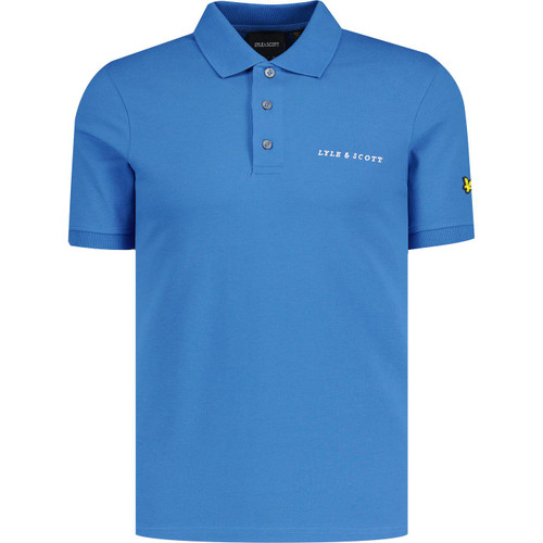 lyle and scott mens sleeve logo embroidery plain pique polo tshirt spring blue