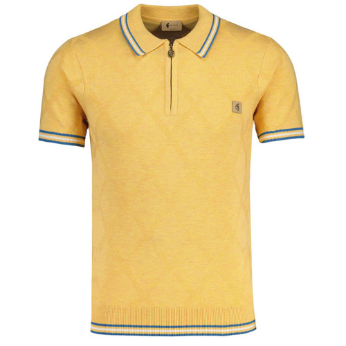 Gabicci Vintage Moore Men's Mod Knitted Tipped Polo Shirt in Pineapple