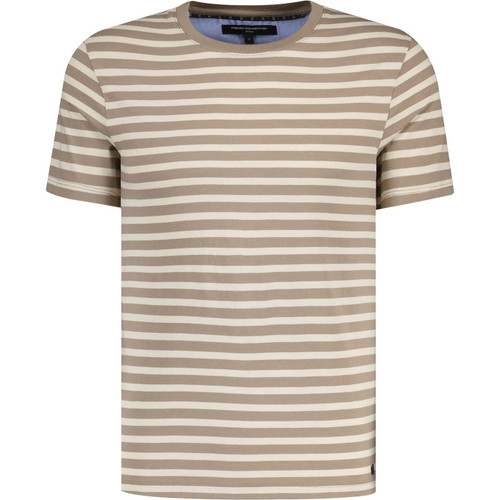 french connection mens yarn dye breton stripe crew neck tshirt taupe stone