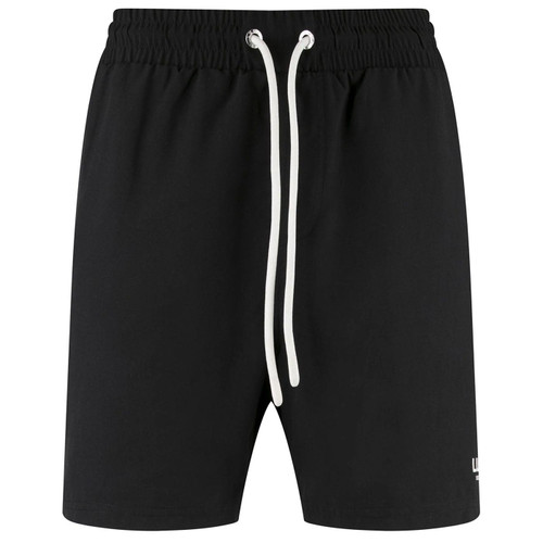 Luke Stately Retro Drawcord Swim Shorts in Black Pictured from front