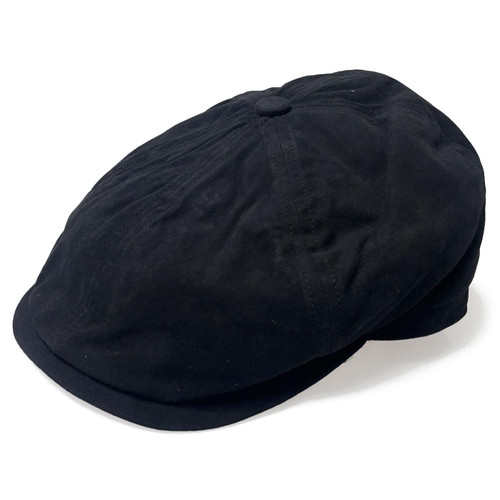Failsworth Hudson 6 Panel Retro Gatsby Cap in Black Canvas pictured from side