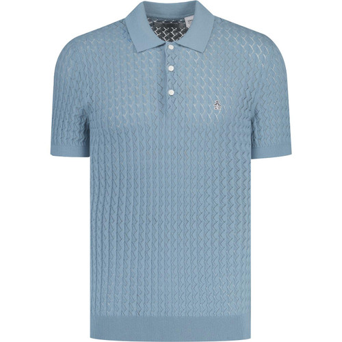 original penguin mens drop needle fine knit textured polo tshirt citadel blue