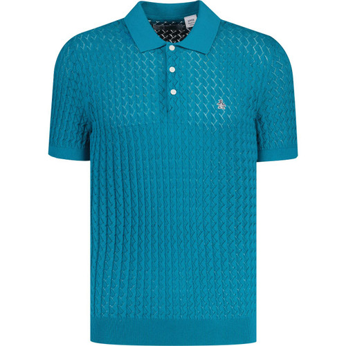 original penguin mens drop needle fine knit textured polo tshirt exotic plume green