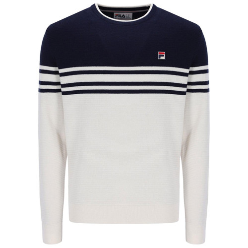 Fila Vintage Nate Mod Stripe Knitted Pullover in Navy and Gardenia