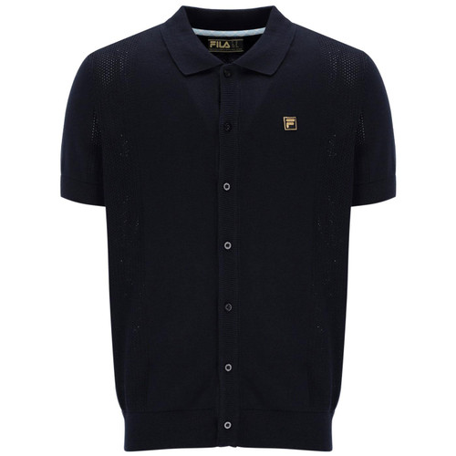 Fila Gold Walter Pointelle Knit Button Through Polo Shirt in Black