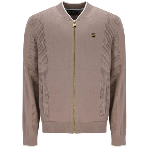 Fila Gold Ferguson Pointelle Panel Knit Track Cardigan in Mocha