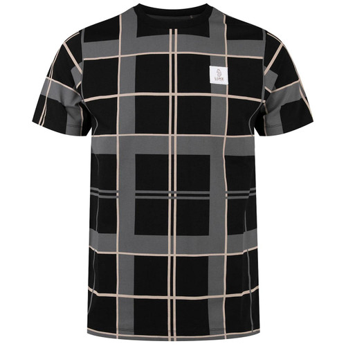 Luke Birdoswald Retro Check T-shirt in Black and Ecru