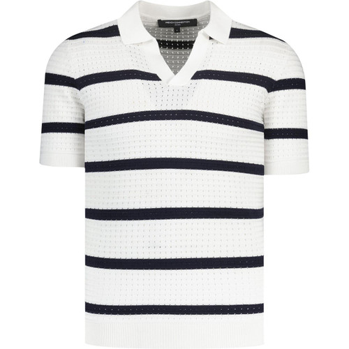french connection mens trophy textured stripe v neck polo shirt white navy