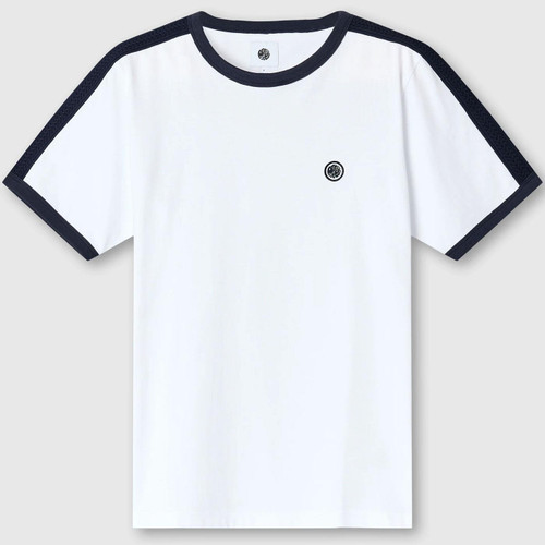 Pretty Green Denton Retro Tape Sleeve Ringer T-shirt in White Front Photo