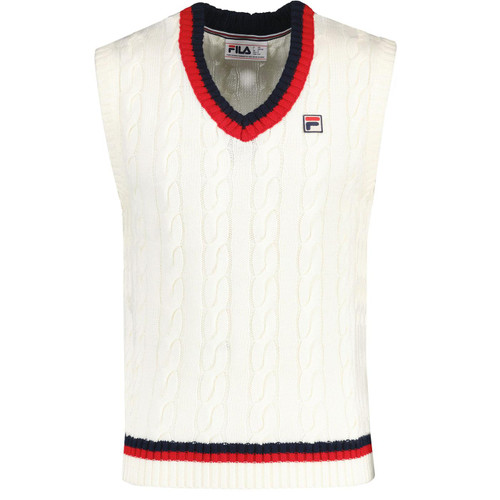 Fila Vintage Rufus Cable V-neck Knit Tank Top in Gardenia Mannequin Photo