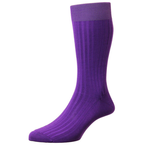 Pantherella Danvers Men's Retro 70s Ribbed Made In England Luxury Socks in Crocus Purple