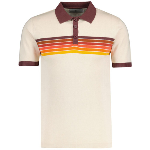 Madcap England Mix Tape Retro Mod Gradient Stripe Knitted Polo Shirt in Birch MC1084