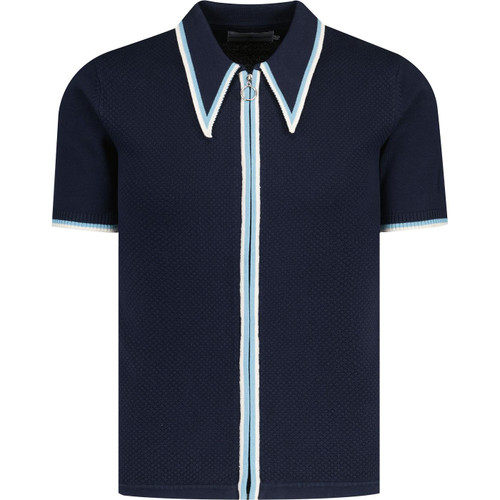 madcap england mens mack popcorn knit zip through spear collar short sleeve blazer navy