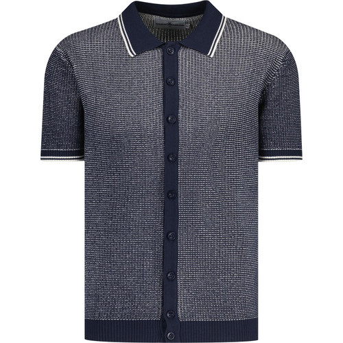 madcap england mens arrow 2 tone textured button through polo cardigan navy