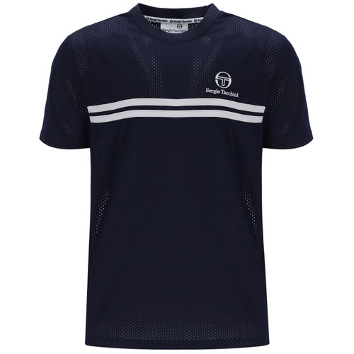 Sergio Tacchini Giacomo Double Stripe Mesh T-shirt in Maritime Blue Front Photo